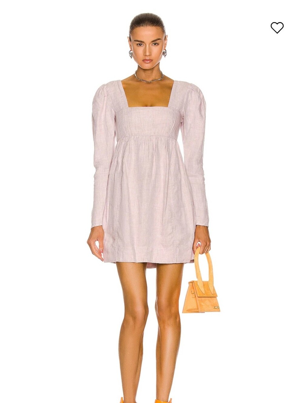 Ganni 100% Hemp Linen Babydoll Long Sleeve Light Lilac Dress Size 38